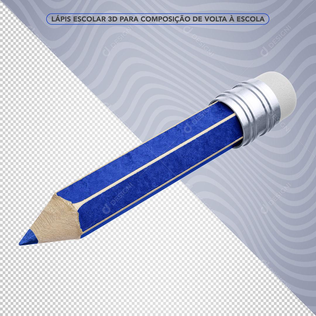 Elemento 3D Para Composição Lápis Azul Material Escolar PSD Editável