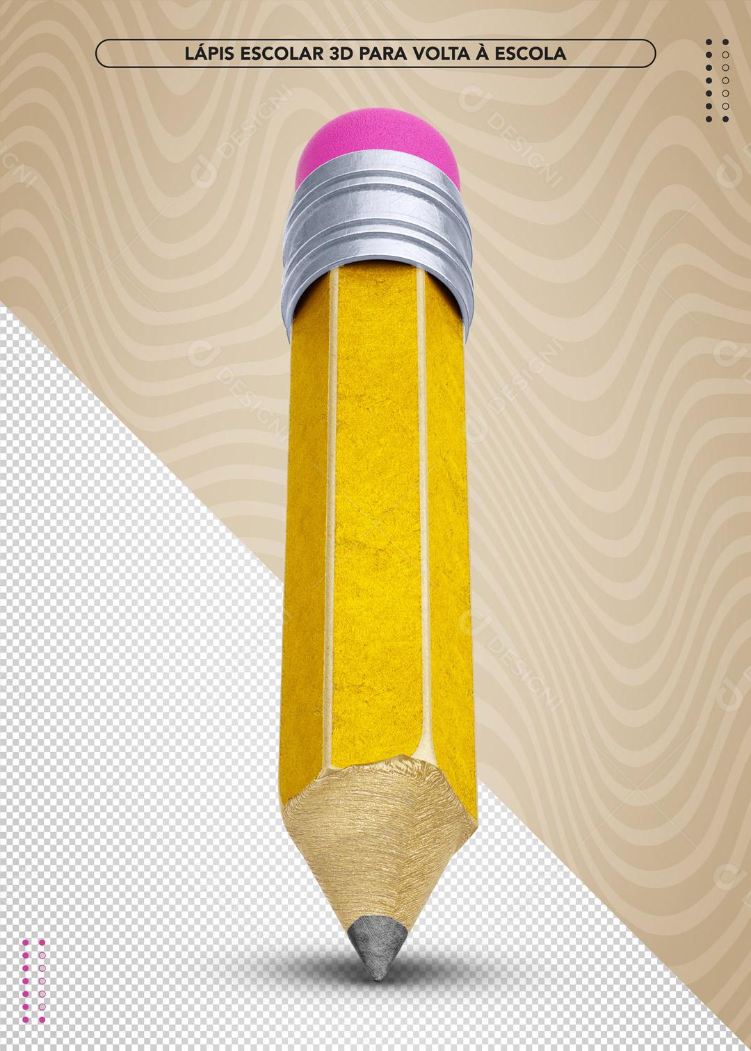 Elemento 3D Para Composição Lápis Azul Material Escolar PSD Editável