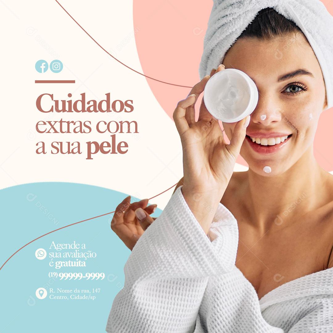 Social Media Clínica de Estética Cuidados Extras Com A Sua Pele PSD Editável