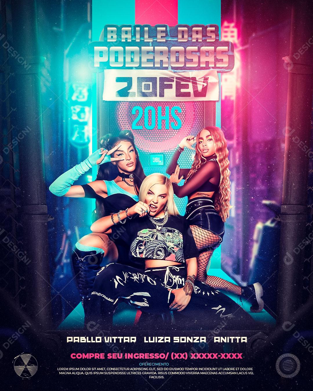 Flyer Baile das Poderosas Cantoras Funk Social Media PSD Editável
