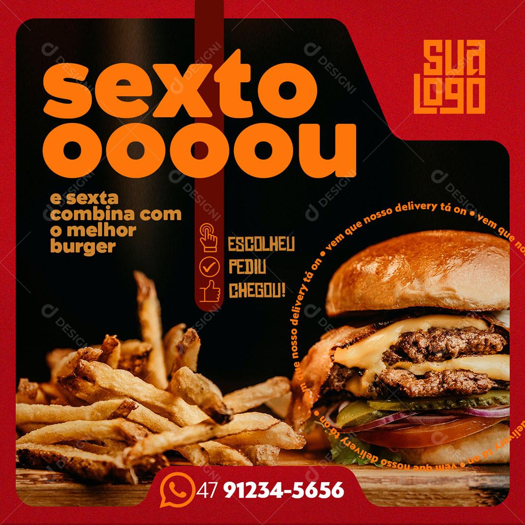 Template Para Social Media Sextou Burger Delivery PSD Editável