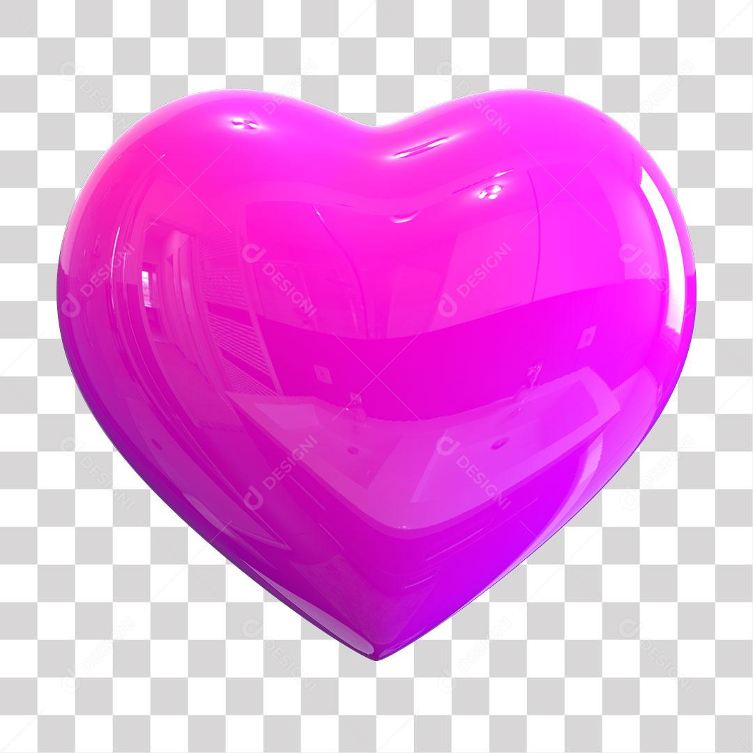 Coração Roxo Elemento 3D PNG Transparente