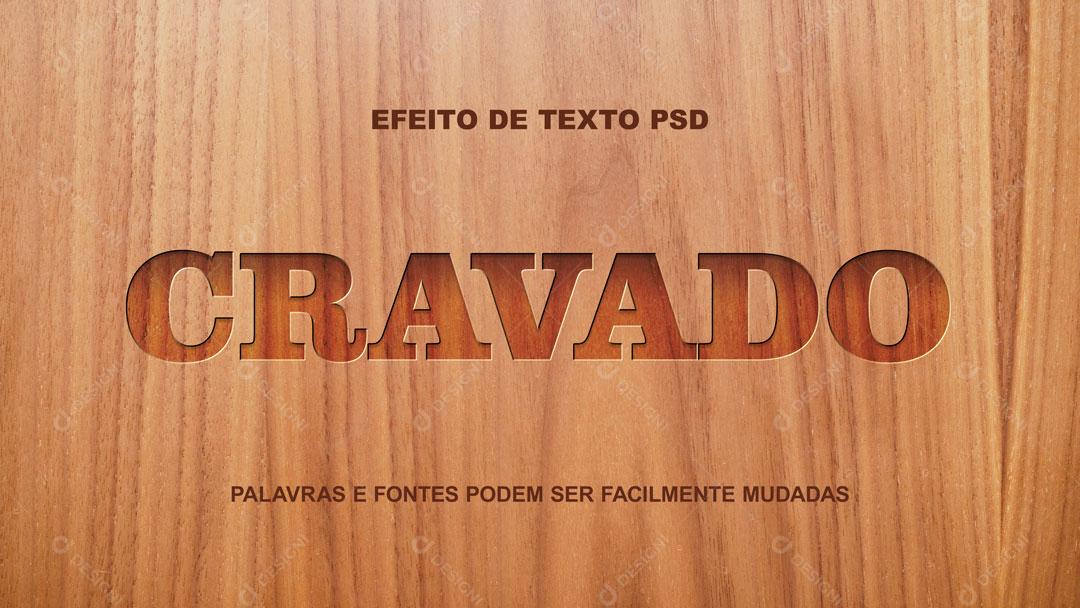 Efeito de Texto 3D Cravado na Madeira Editável PSD