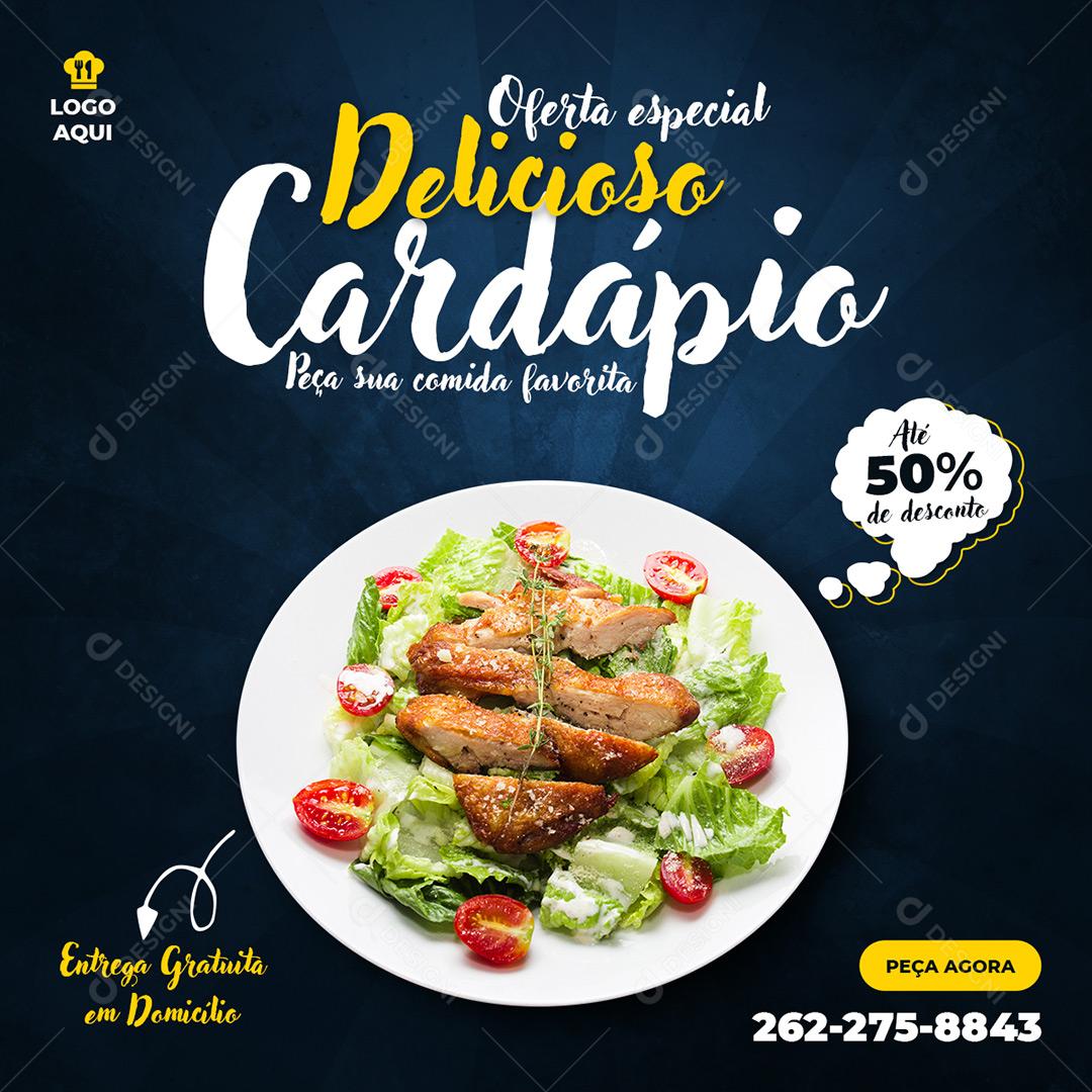 Social Media Oferta Especial Delicioso Cardápio Até 50% De Desconto PSD Editável