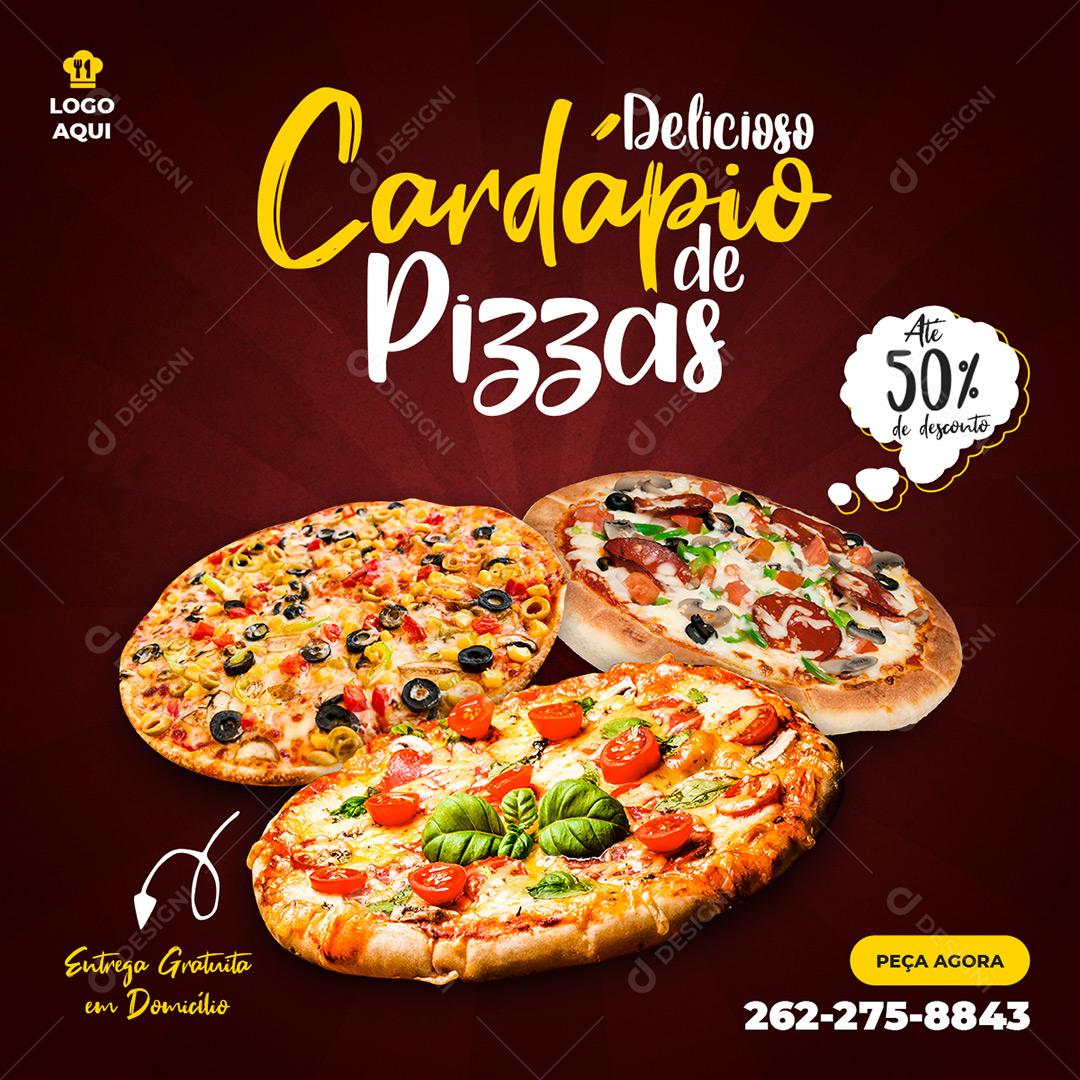 Social Media Delicioso Cardápio De Pizzas Até 50% De Desconto PSD Editável