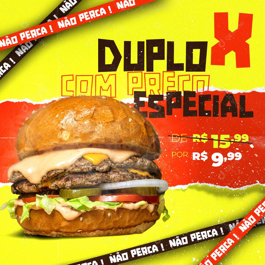 Hamburgueria Duplo X Com Preço Especial Social Media PSD Editável