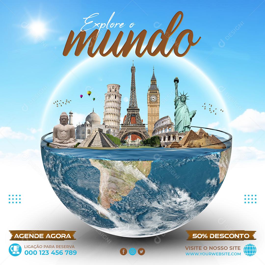 Explore O Mundo Agende Agora 50% Desconto Social Media PSD Editável