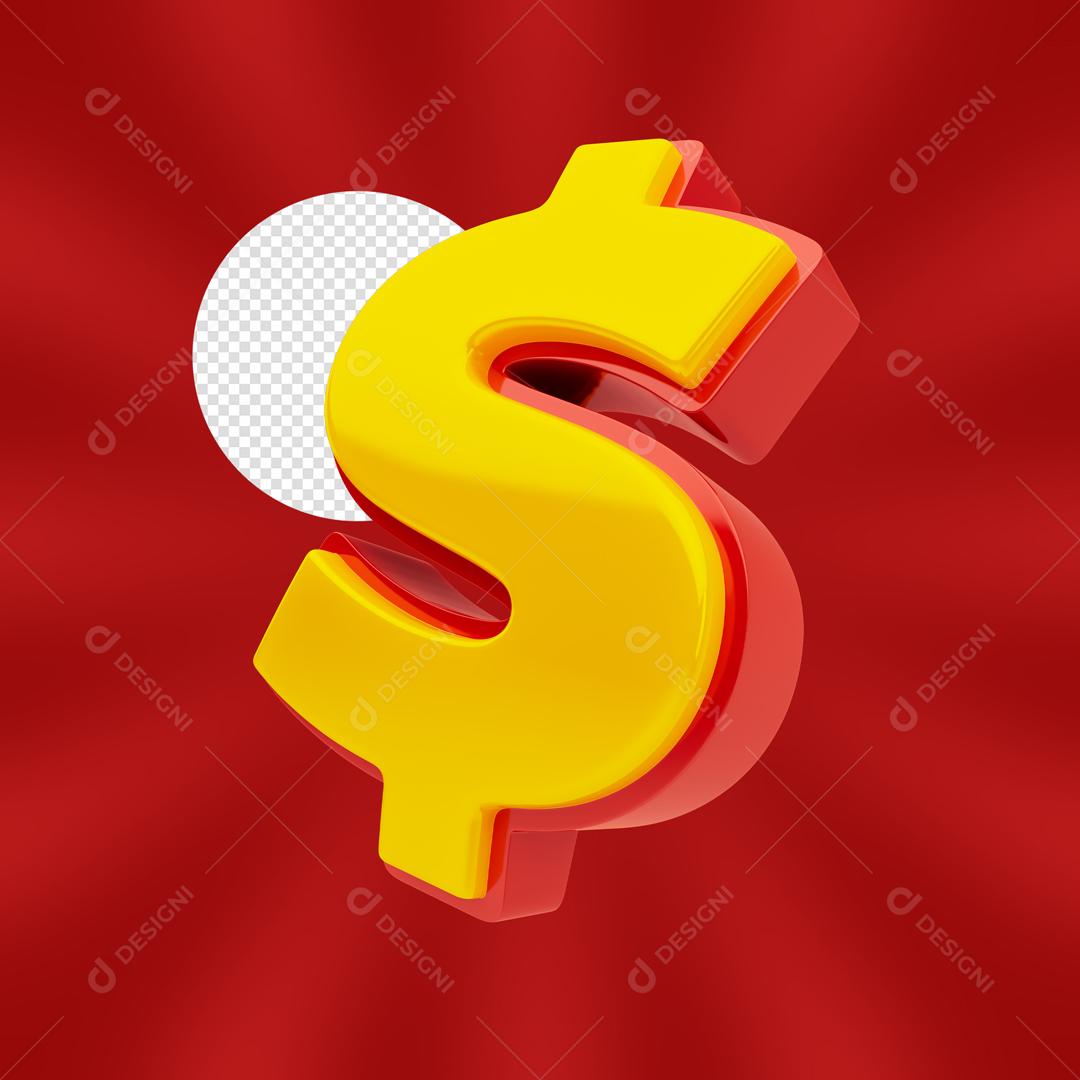 Elemento 3D Cifrão De Dólar Real Dinheiro PSD Editável