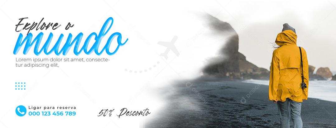 Banner Social Media Explore O Mundo 50% Desconto PSD Editável