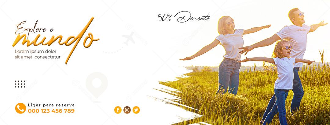 Banner Explore O Mundo 50% Desconto Social Media PSD Editável