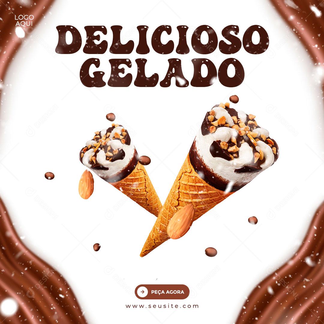 Social Media Template Sorveteria Delicioso Gelado Sorvete PSD Editável