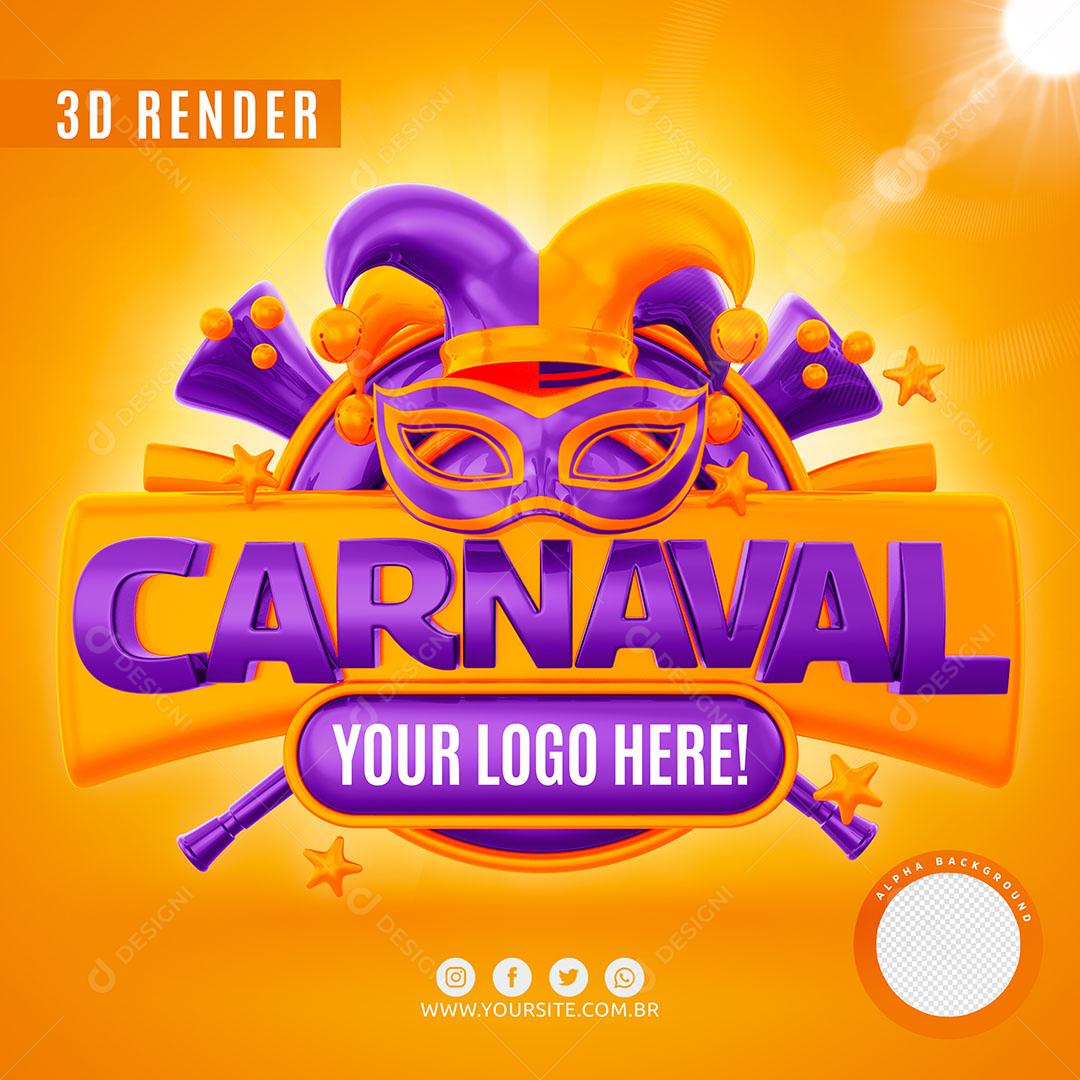 Selo 3D Carnaval Roxo Placa Com Texto Editável Para Composição PSD Premium