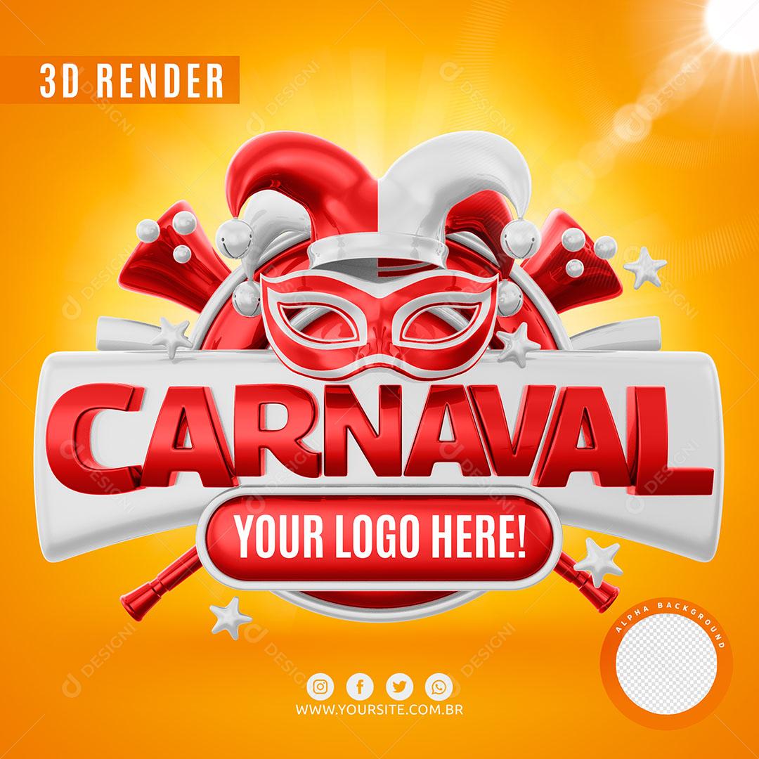 Selo 3D Carnaval Vermelho Placa Com Texto Editável Para Composição PSD Premium