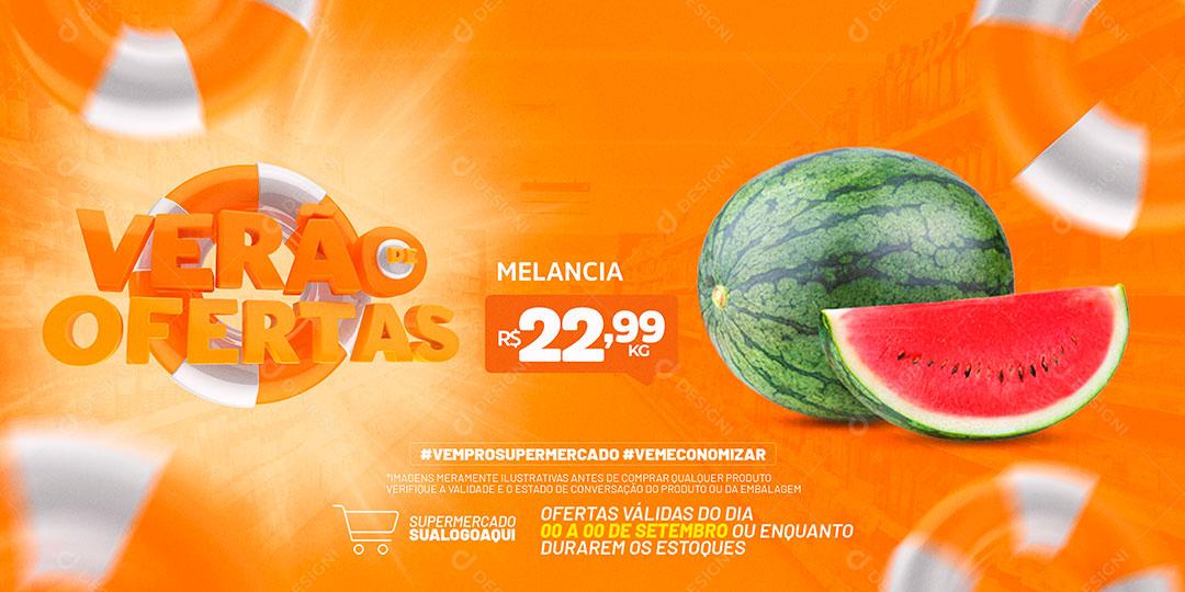 Social Media Banner Verão de Ofertas Fruta Melancia PSD Editável