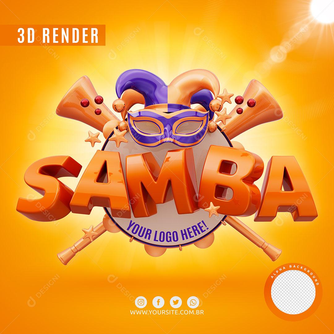 Selo 3D Samba Para Composição Logo Editável PSD