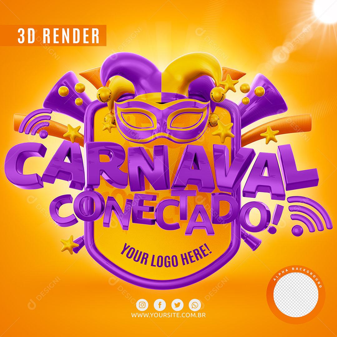 Selo 3D Carnaval Conectado Roxo Para Composição Logo Editável PSD