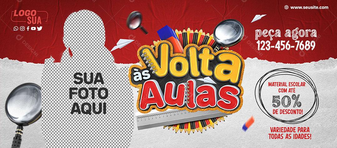 Social Media Banner De Volta Ás Aulas Até 50% De Desconto PSD Editável