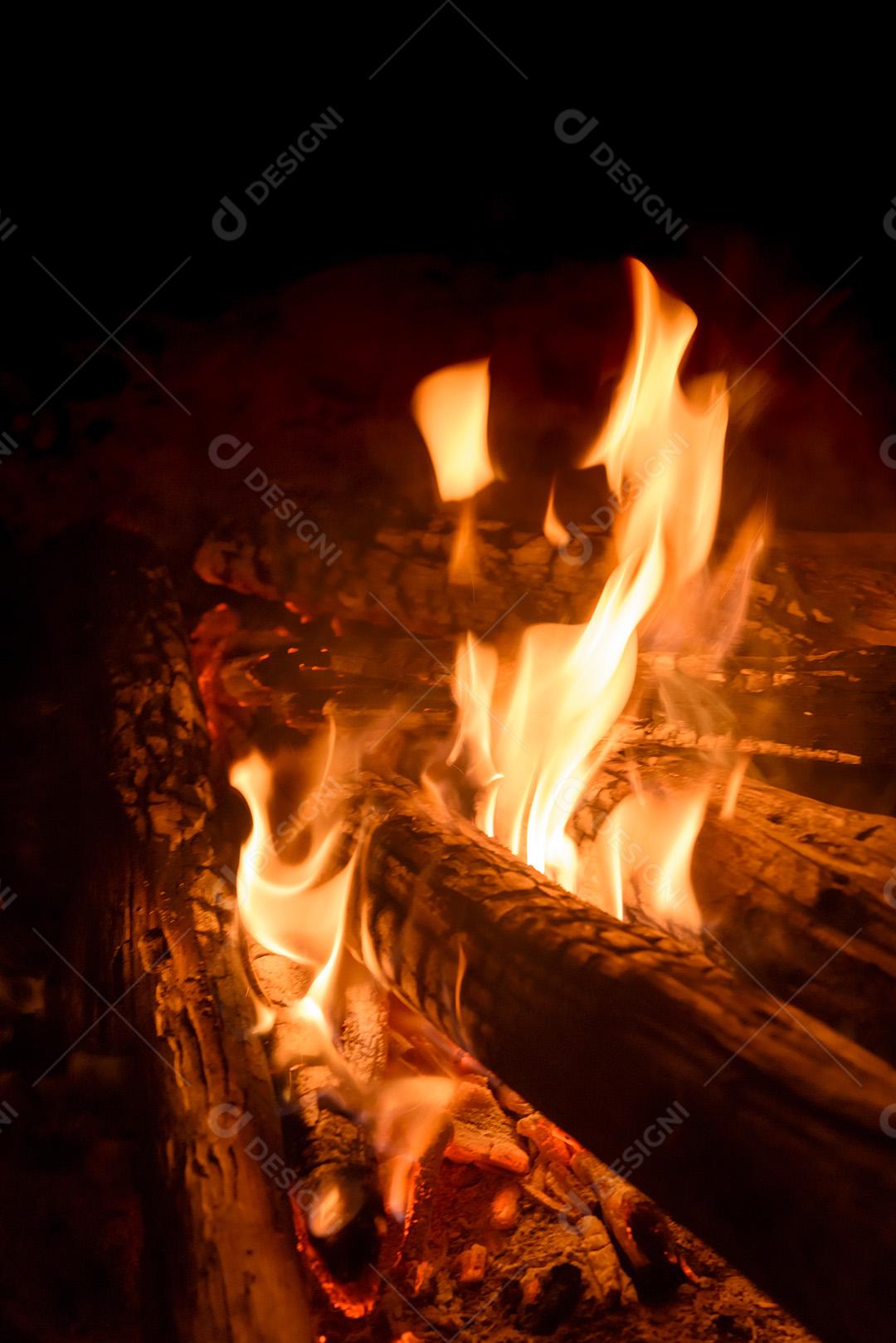 Fogueira Queimando Lenha E Brasas Imagem JPG