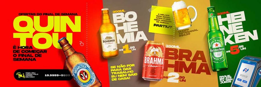 Social Media Carrossel Bebidas Antártica Bohemia Brahma Heneken PSD Editável