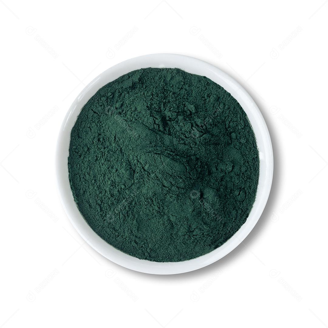 Pó de Algas Spirulina Em Uma Tigela Isolada Sobre Fundo Branco Imagens jpg