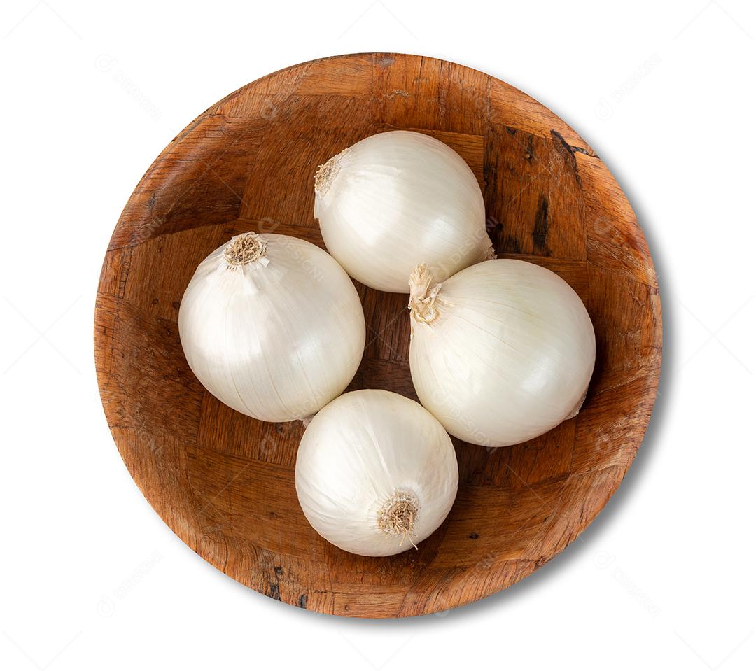 Cebolas Brancas Em Uma Tigela Isolada Sobre Fundo Branco Imagens jpg