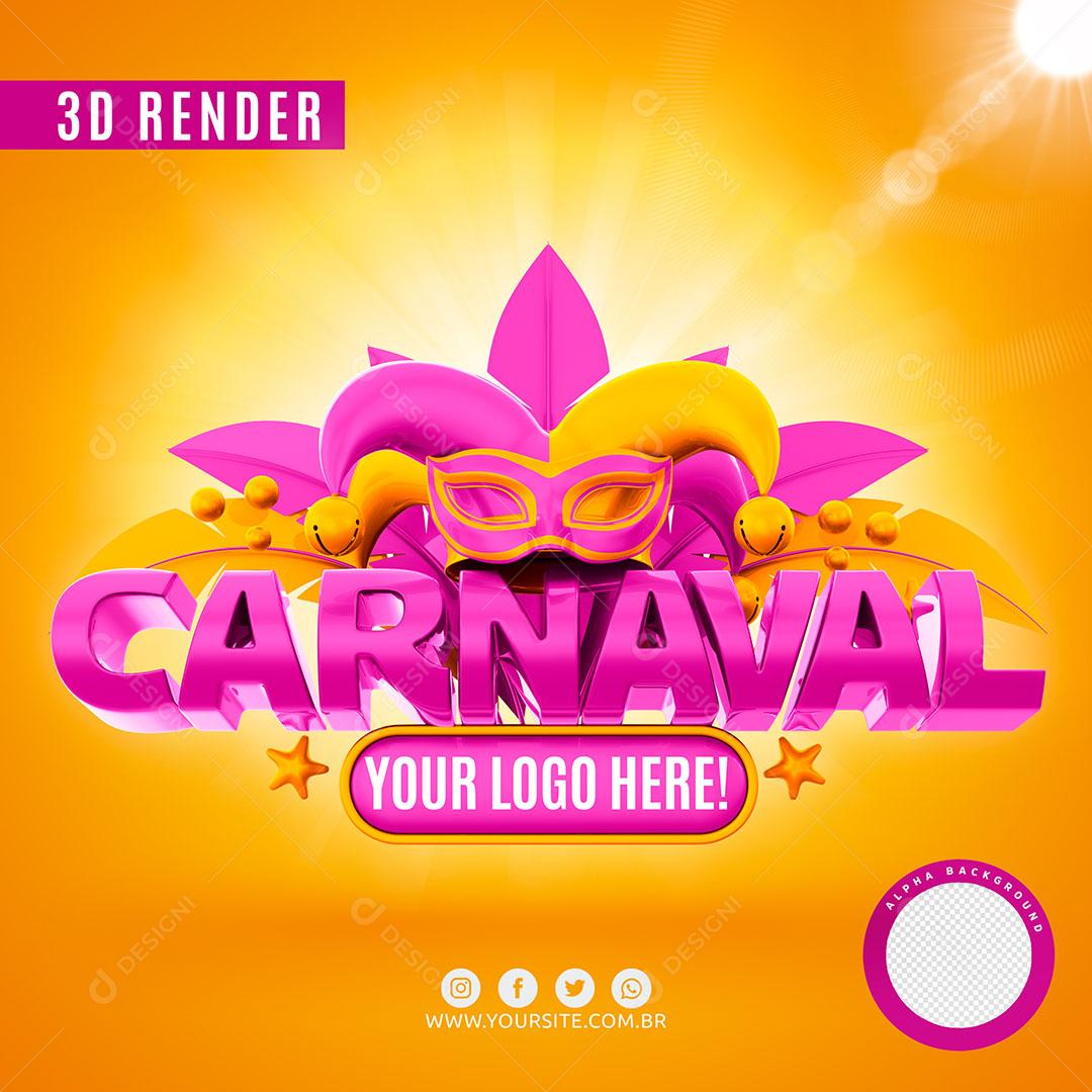 Carnaval Selo 3D Rosa Para Composição Logo Editável PSD