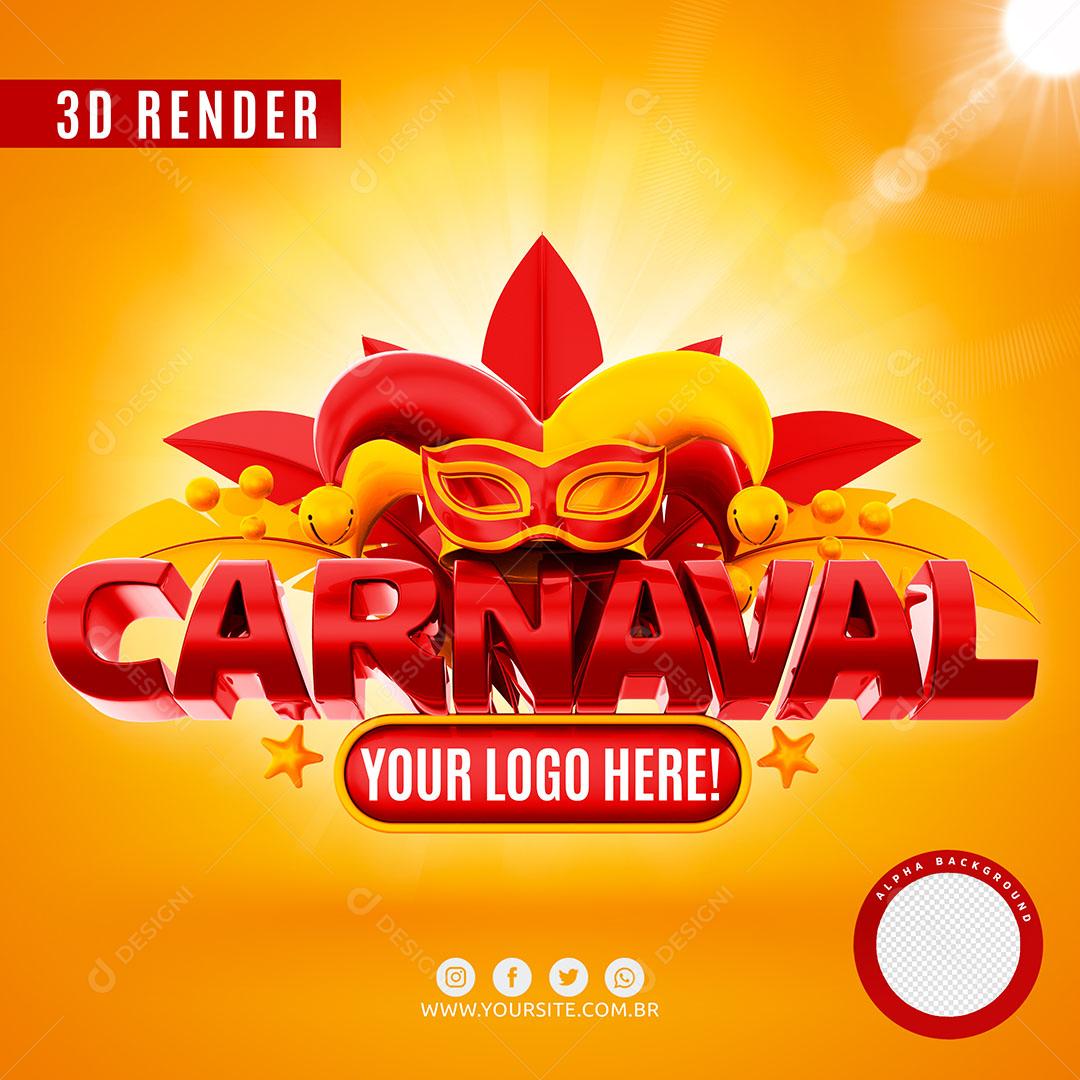Carnaval Selo 3D Vermelho Para Composição Logo Editável PSD