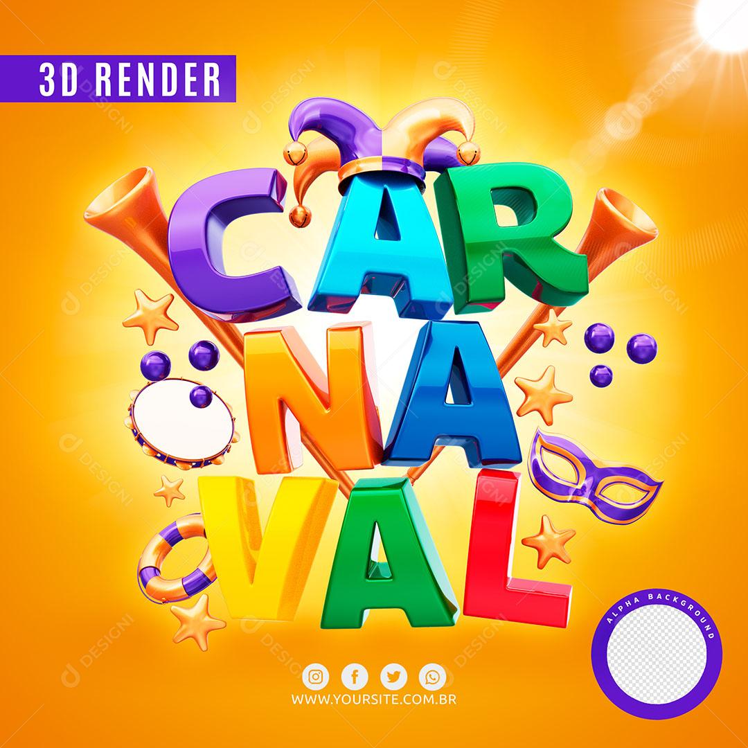 Carnaval Selo 3D Colorido Para Composição Logo Editável PSD