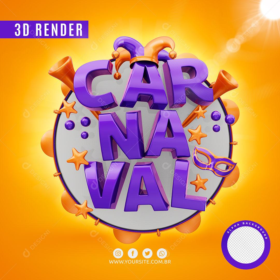 Selo 3D Carnaval Roxo Para Composição Logo Editável PSD