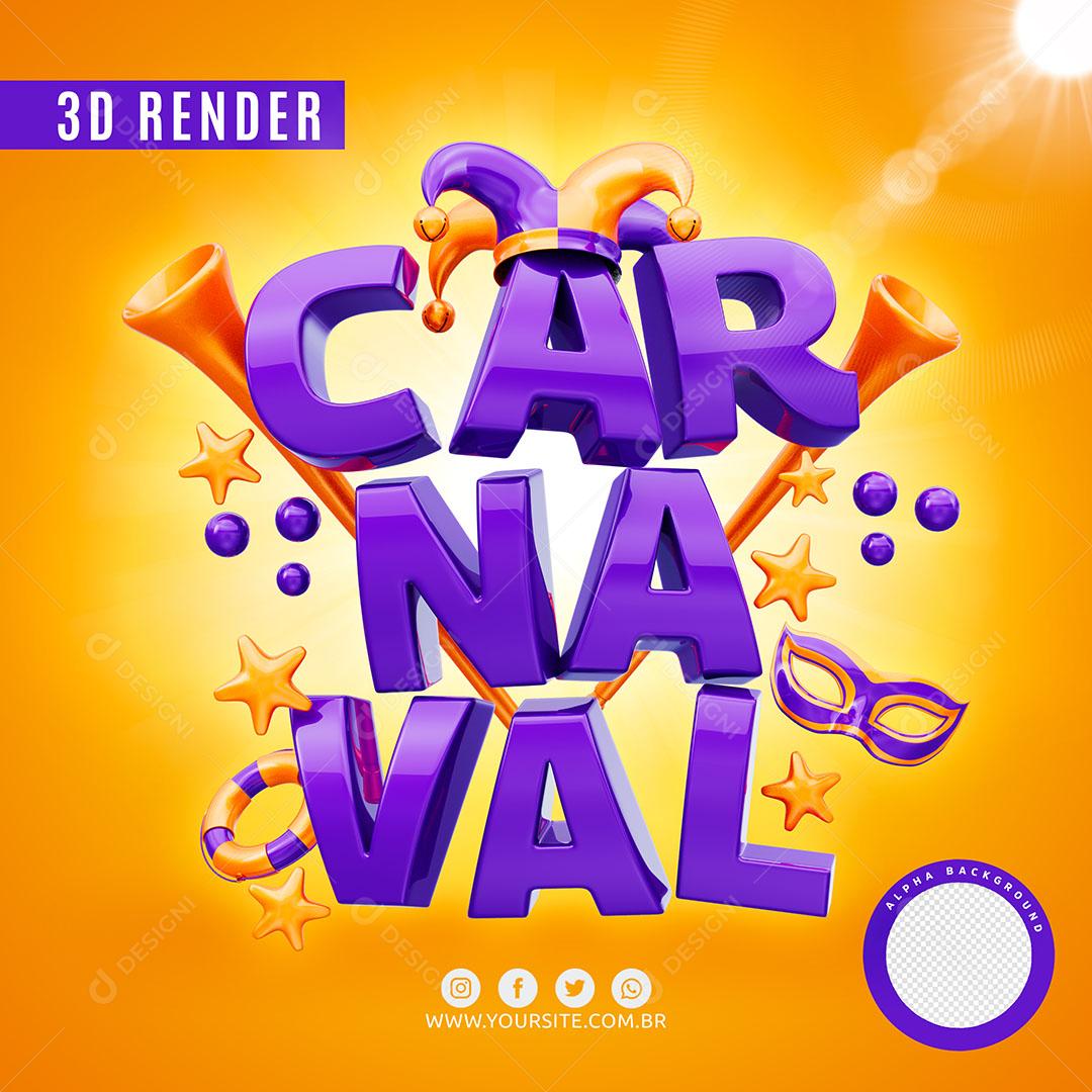 Selo 3D Carnaval Roxo Para Composição Logo Editável PSD
