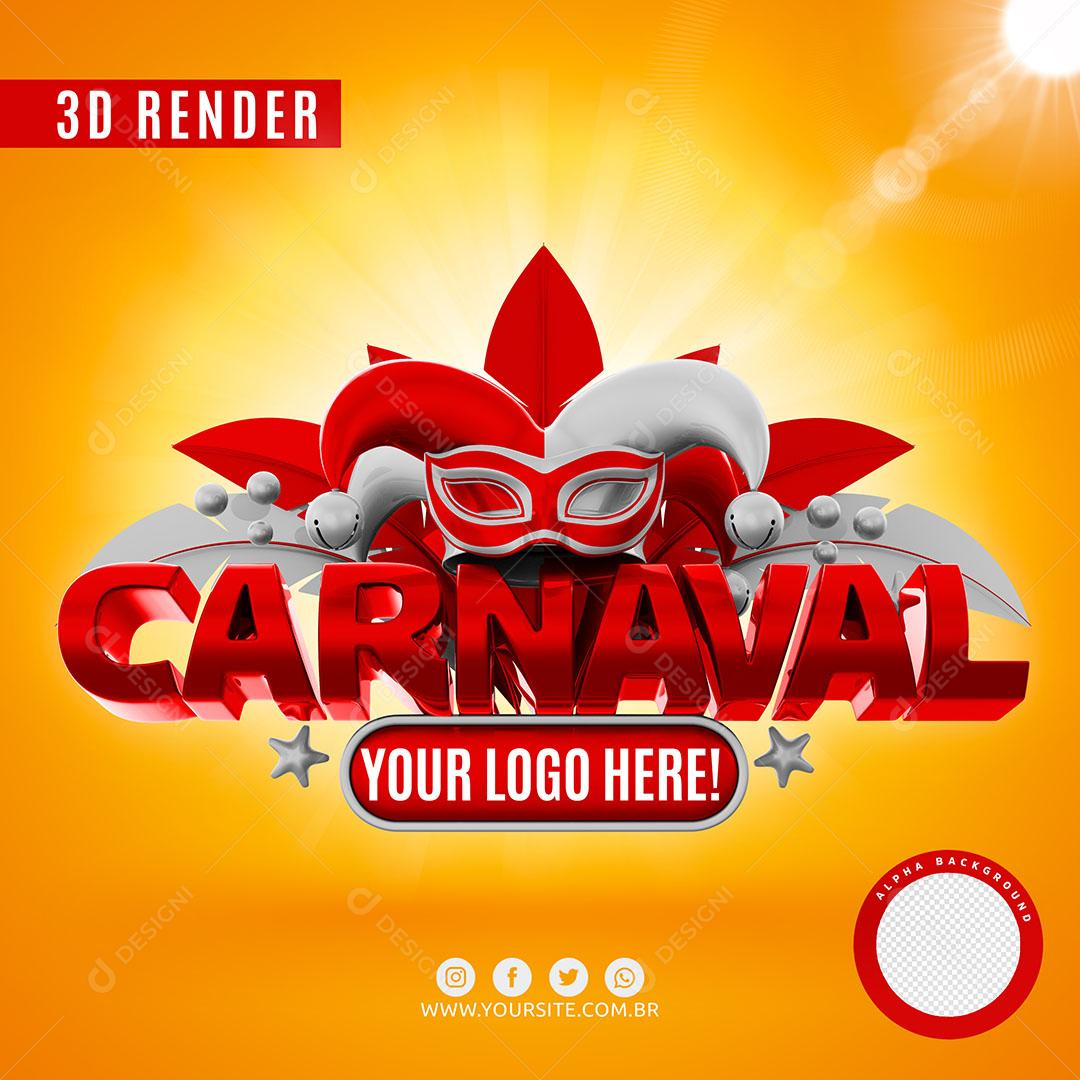 Carnaval Selo 3D Vermelho E Branco Para Composição Logo Editável PSD