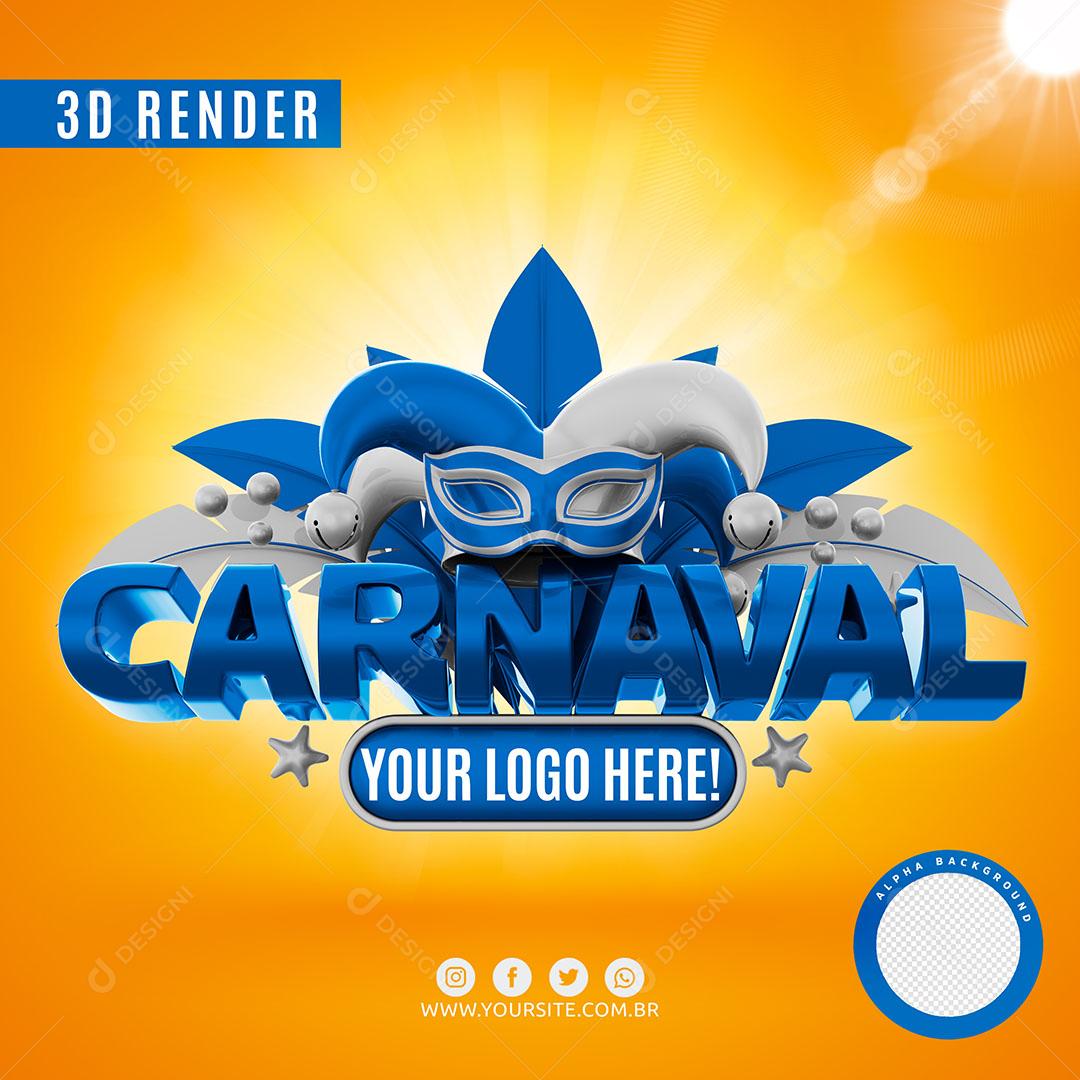 Carnaval Selo 3D Azul E Branco Para Composição Logo Editável PSD