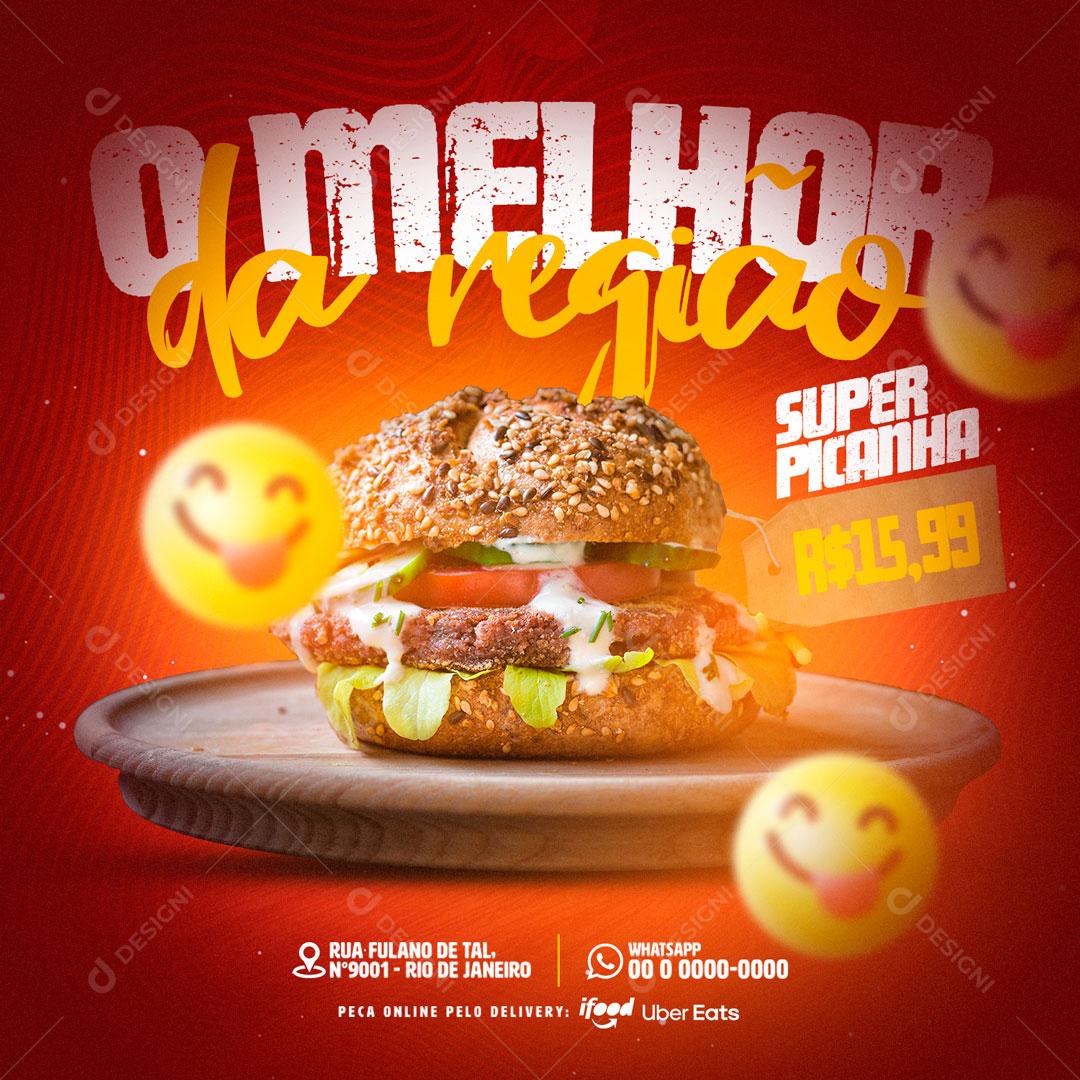 Hamburgueria O Melhor Da Região Super Picanha Social Media PSD Editável