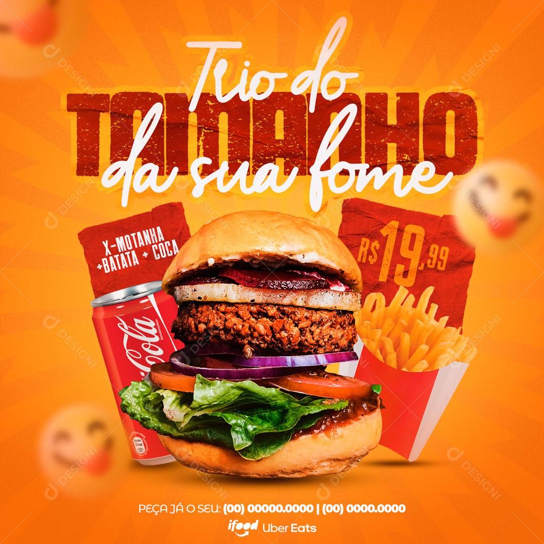 Social Media Trio Do Tamanho Da Sua Fome Hamburgueria PSD Editável