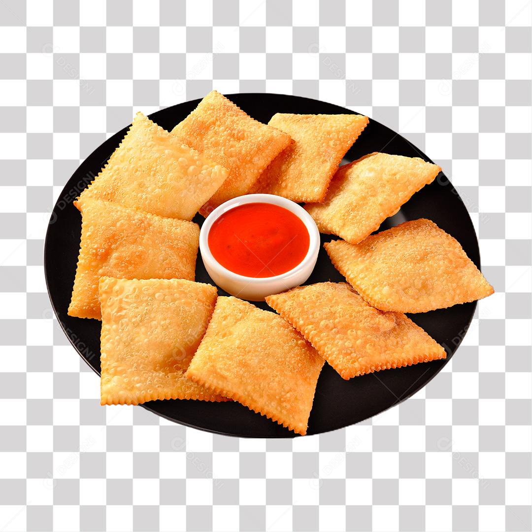 Mini Pastéis Servidos Em Prato Redondo Com Molho PNG Transparente