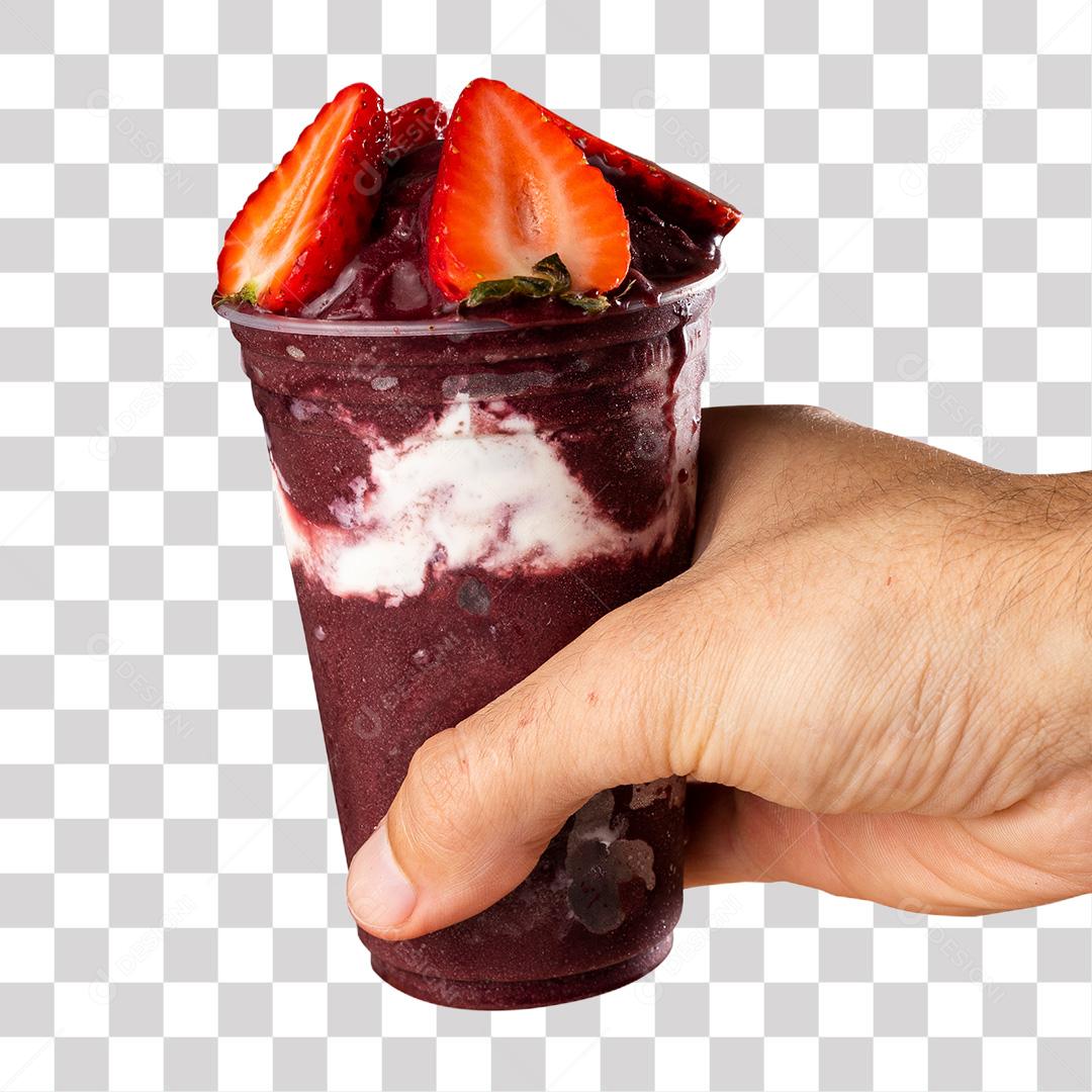 Mão Segurando Copo de Açaí Congelado PNG Transparente