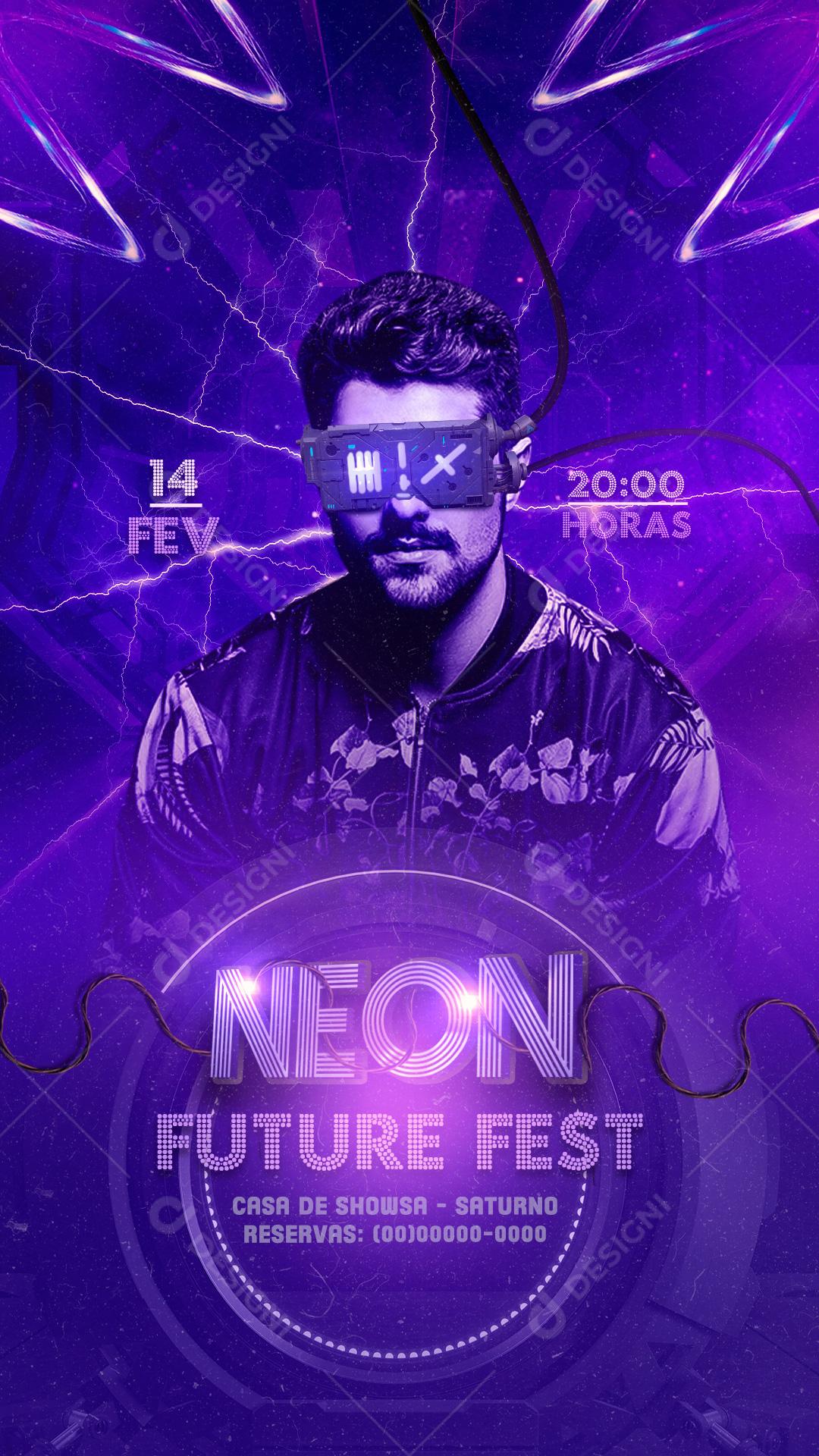 Flyers Neon Future Fest Alok Social Media PSD Editável