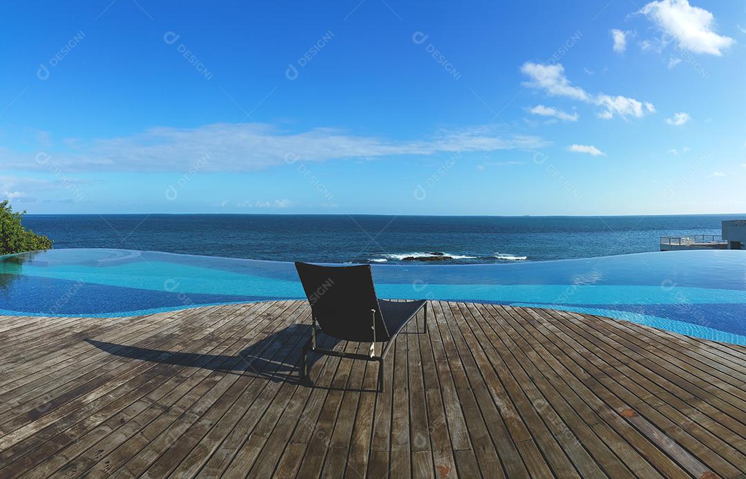 Piscina de Borda Infinita Com Vista para o Mar e Céu Azul Imagem JPG