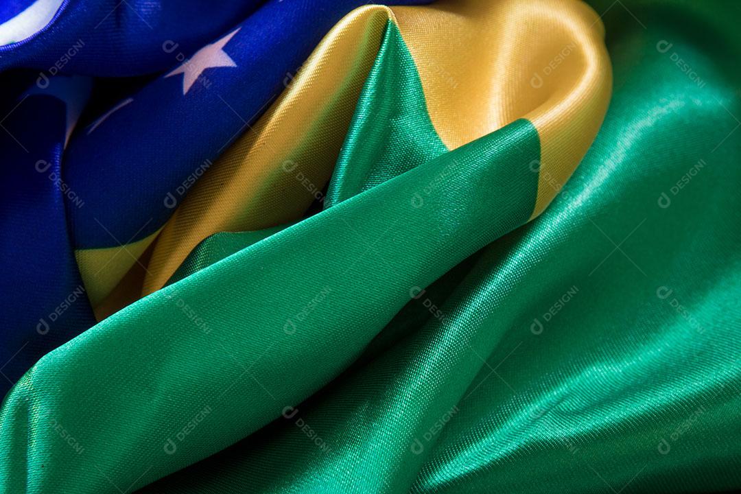 Detalhe da Textura da Bandeira Brasileira de Perto Imagem JPG