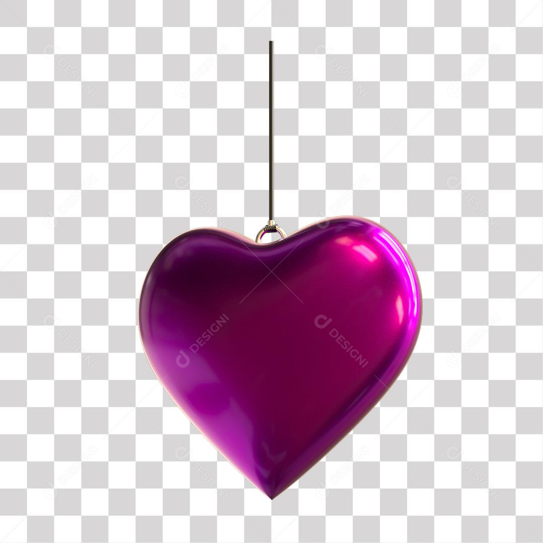Coração 3D Roxo Elemento Para Composição PNG Transparente Sem Fundo