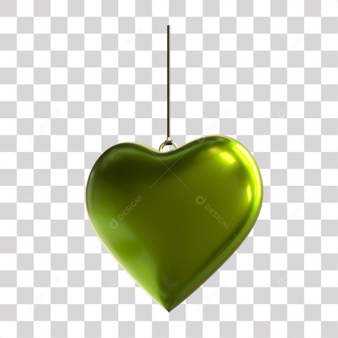 Coração 3D Verde Elemento Para Composição PNG Transparente Sem Fundo