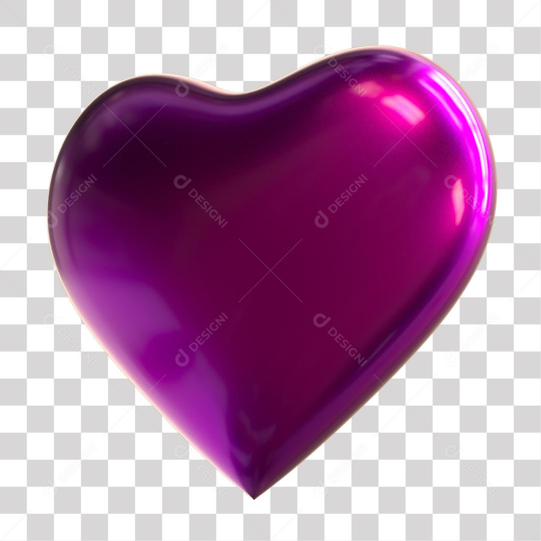 Coração 3D Roxo Elemento Para Composição PNG Transparente Sem Fundo