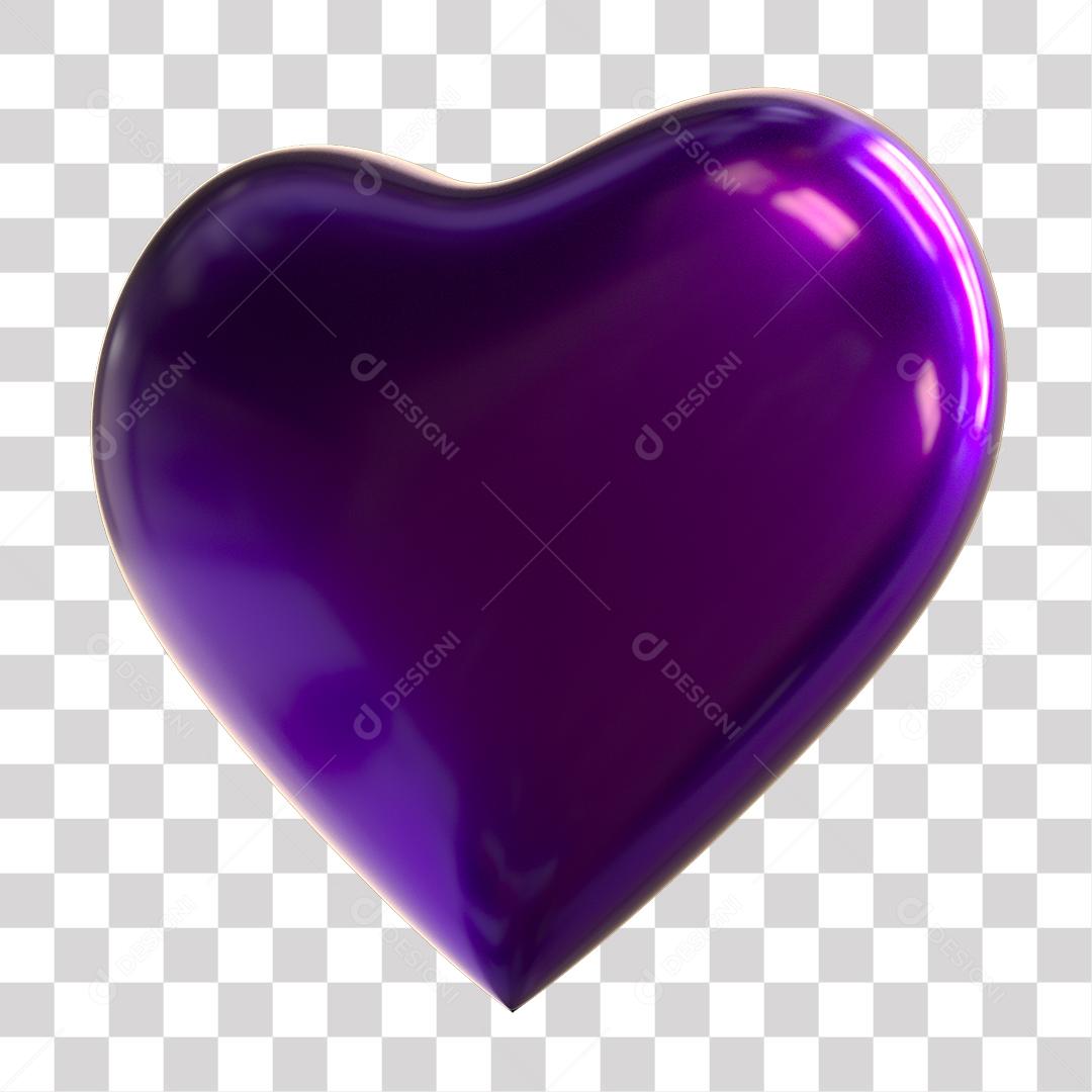 Coração 3D Roxo Elemento Para Composição PNG Transparente Sem Fundo