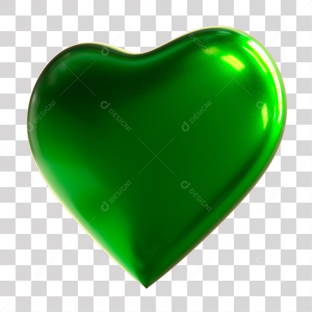 Coração Verde Elemento 3D Para Composição PNG