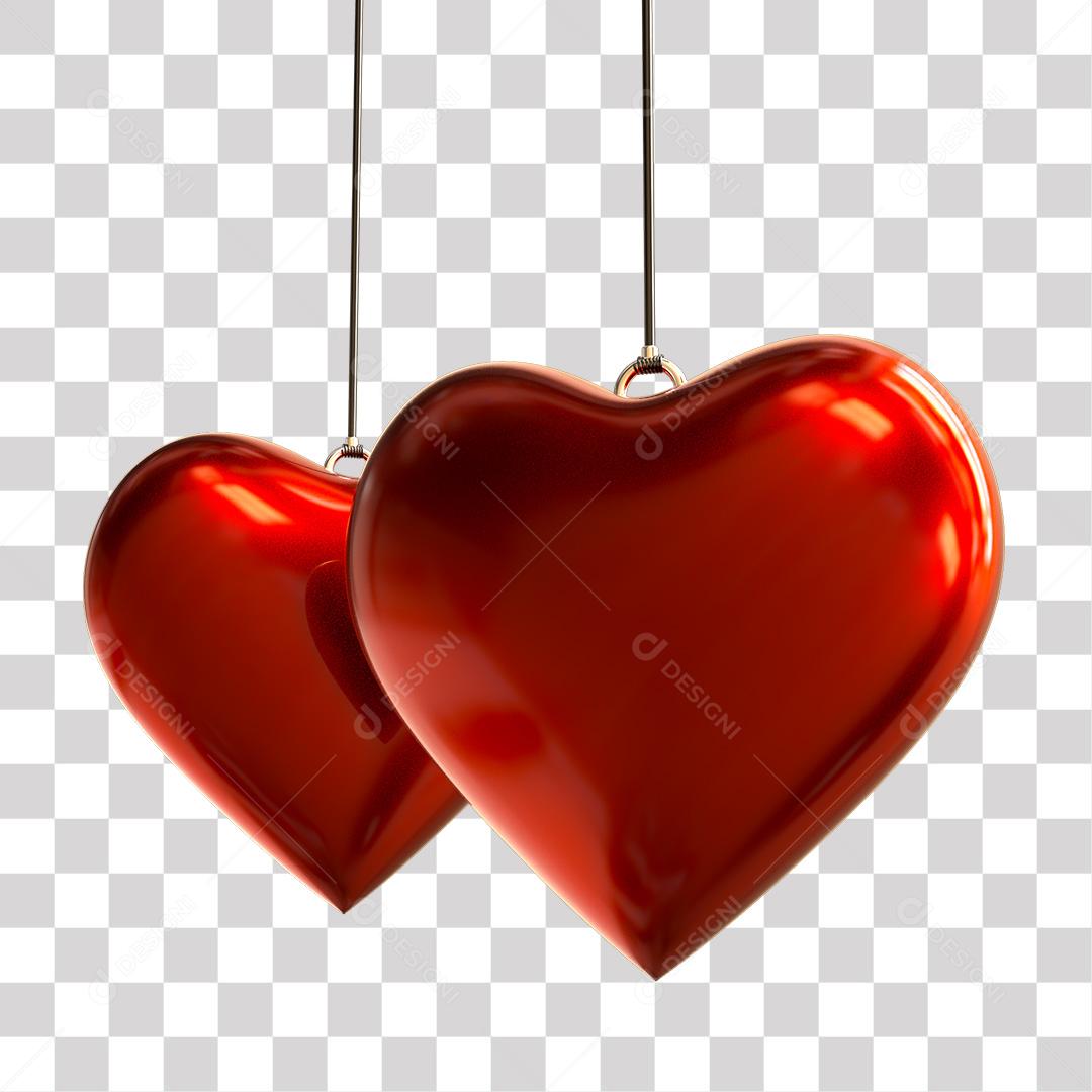 Corações Vermelho Elemento 3D PNG Transparente
