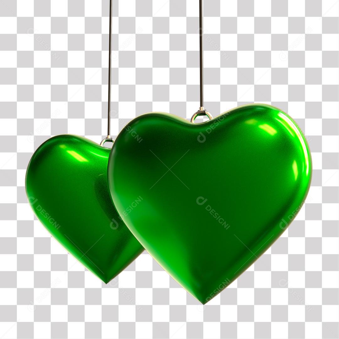 Corações Verde Elemento 3D PNG Transparente