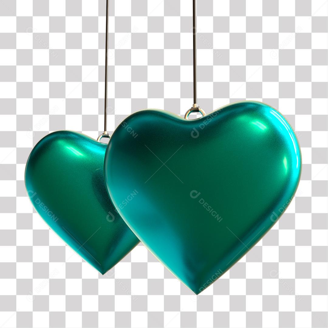 Corações Verde Elemento 3D Para Composição PNG