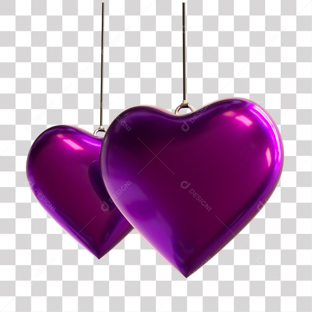 Corações Roxo Elemento 3D PNG Transparente