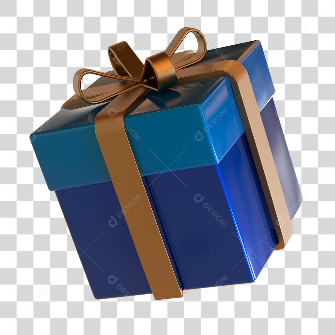 Caixa de Presente Azul Elemento 3D Para Composição PNG