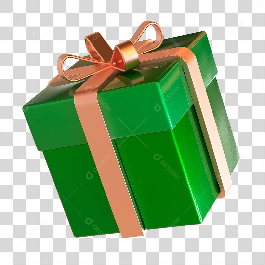 Caixa de Presente Verde Elemento 3D Para Composição PNG